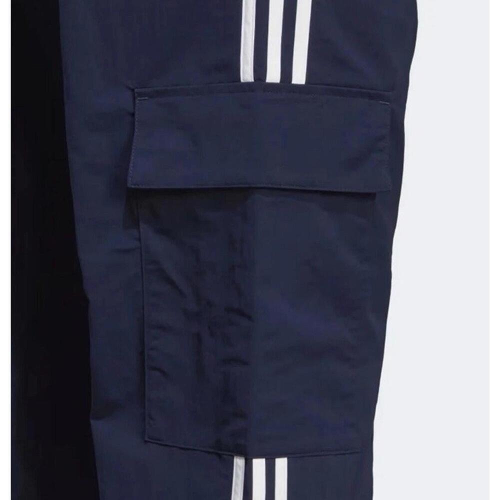 $80 Adidas Original 3S Cargo Pants Navy Blue White 3-Stripes HR3362 Mens Large - Picture 2 of 9